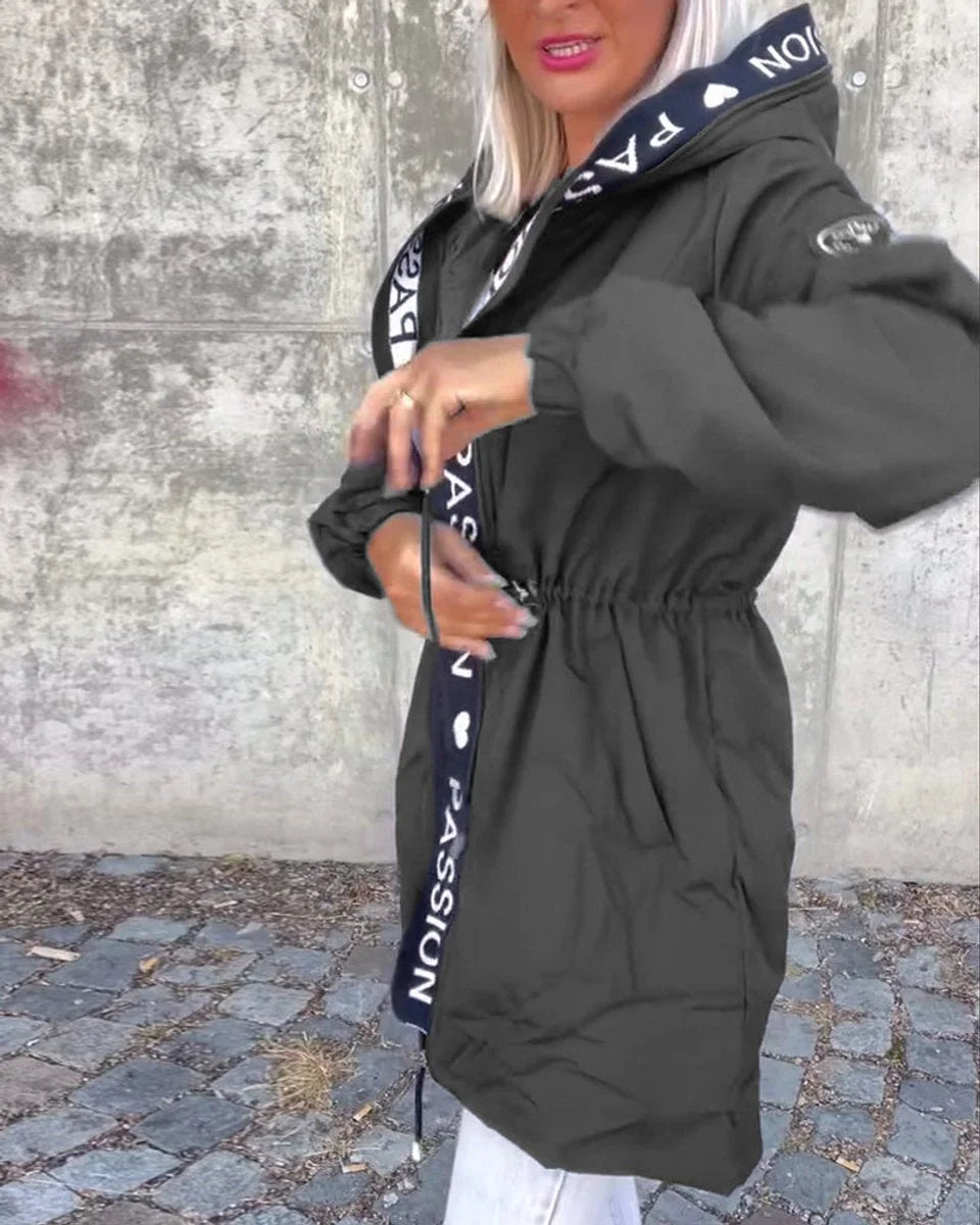 Midi-parka met capuchon en trekkoorden