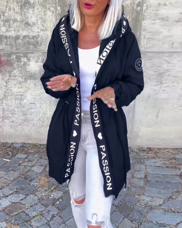 Midi-parka met capuchon en trekkoorden
