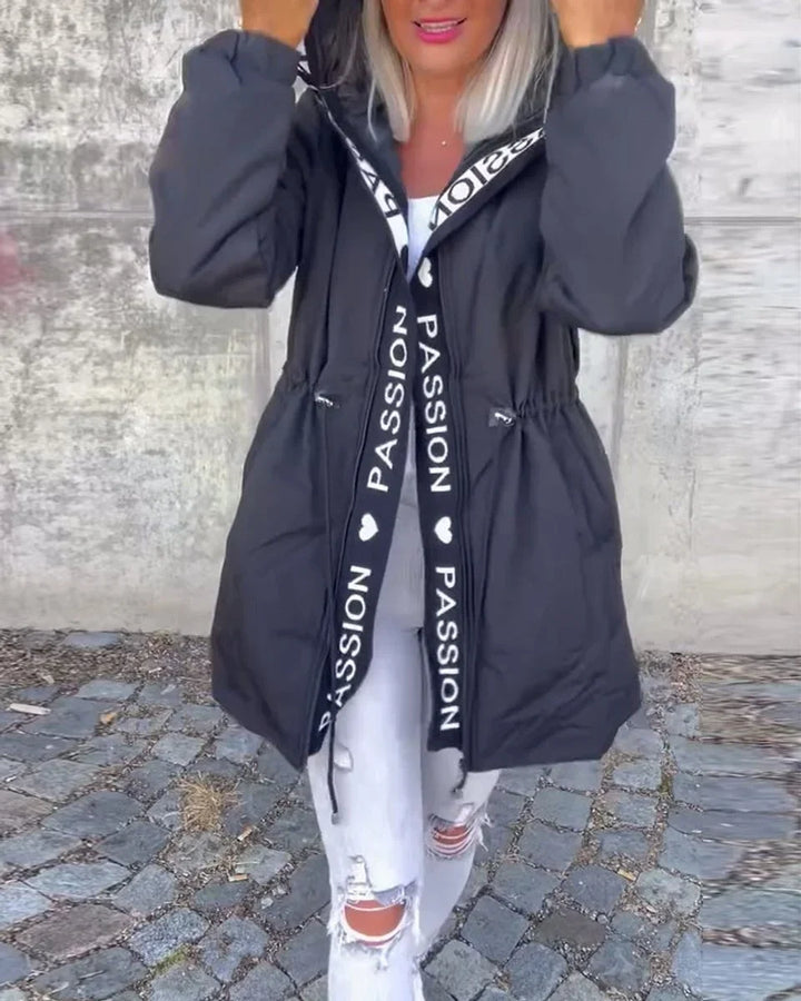 Midi-parka met capuchon en trekkoorden