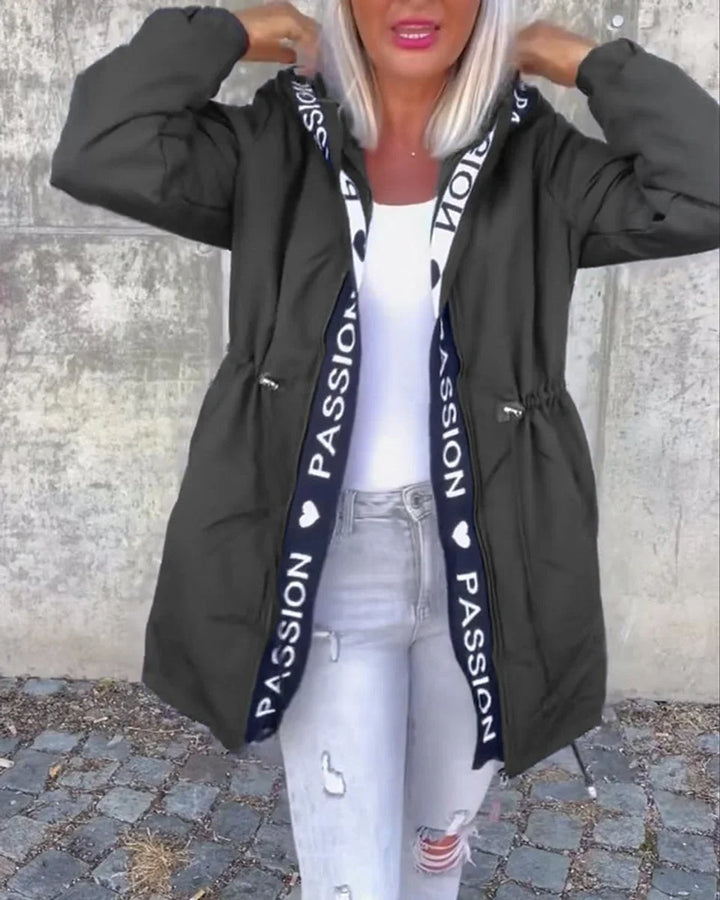 Midi-parka met capuchon en trekkoorden