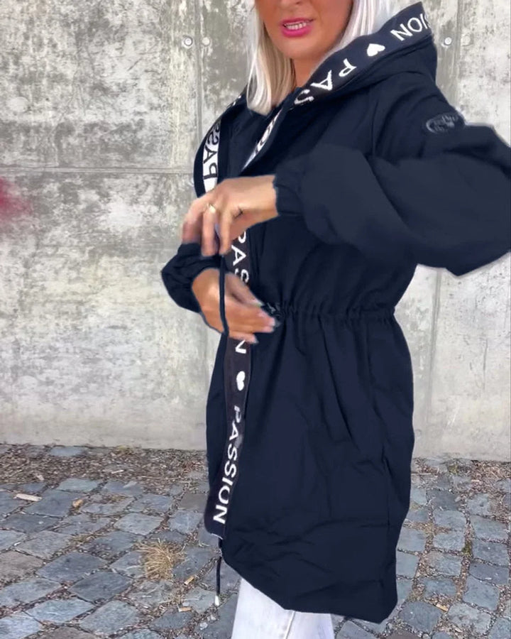 Midi-parka met capuchon en trekkoorden