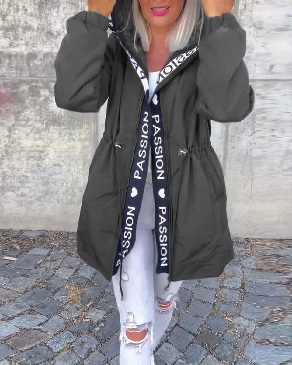 Midi-parka met capuchon en trekkoorden