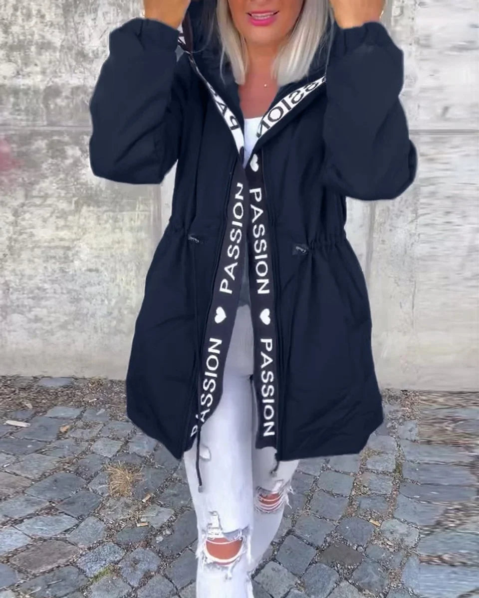 Midi-parka met capuchon en trekkoorden