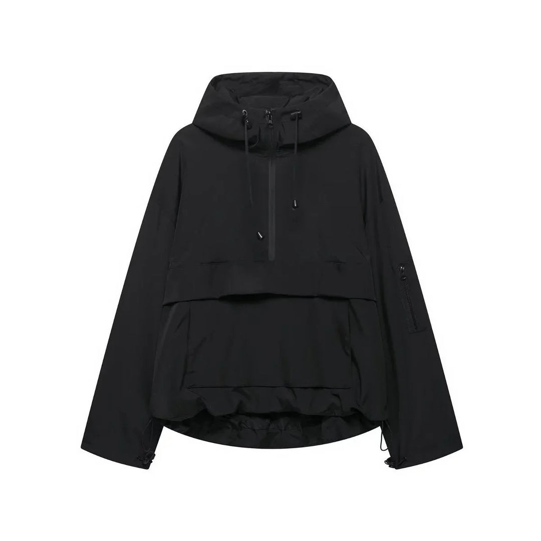 Gewatteerde pullover-anorak met capuchon en halve rits