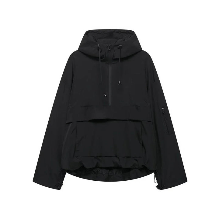 Gewatteerde pullover-anorak met capuchon en halve rits