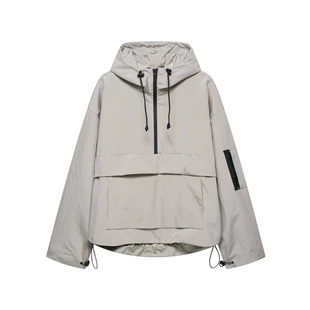 Gewatteerde pullover-anorak met capuchon en halve rits
