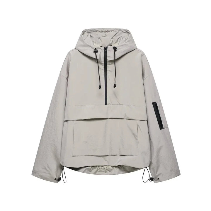 Gewatteerde pullover-anorak met capuchon en halve rits