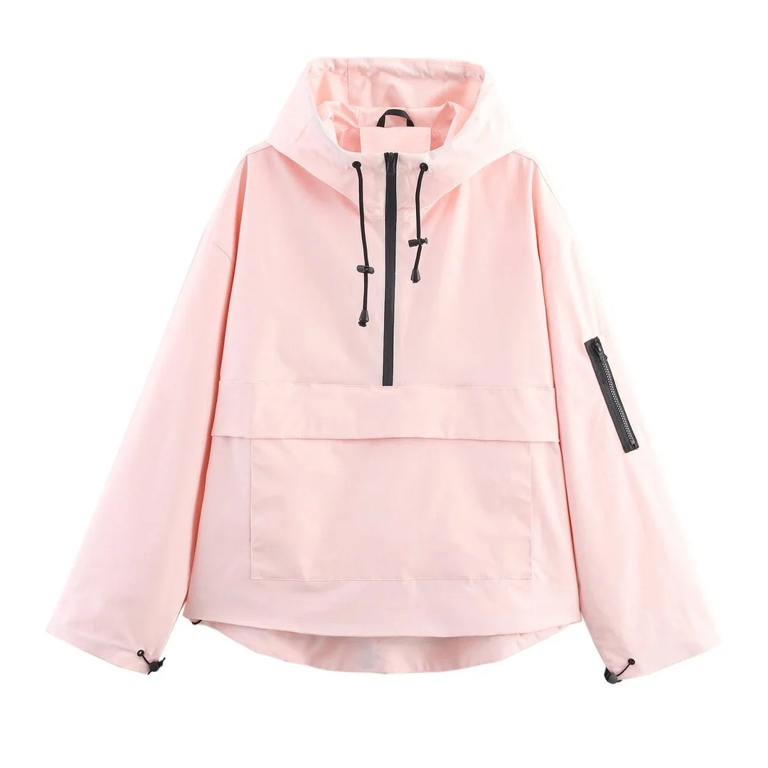 Gewatteerde pullover-anorak met capuchon en halve rits