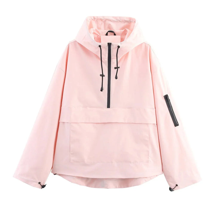 Gewatteerde pullover-anorak met capuchon en halve rits