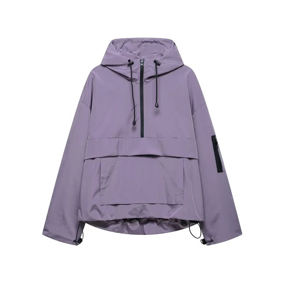 Gewatteerde pullover-anorak met capuchon en halve rits