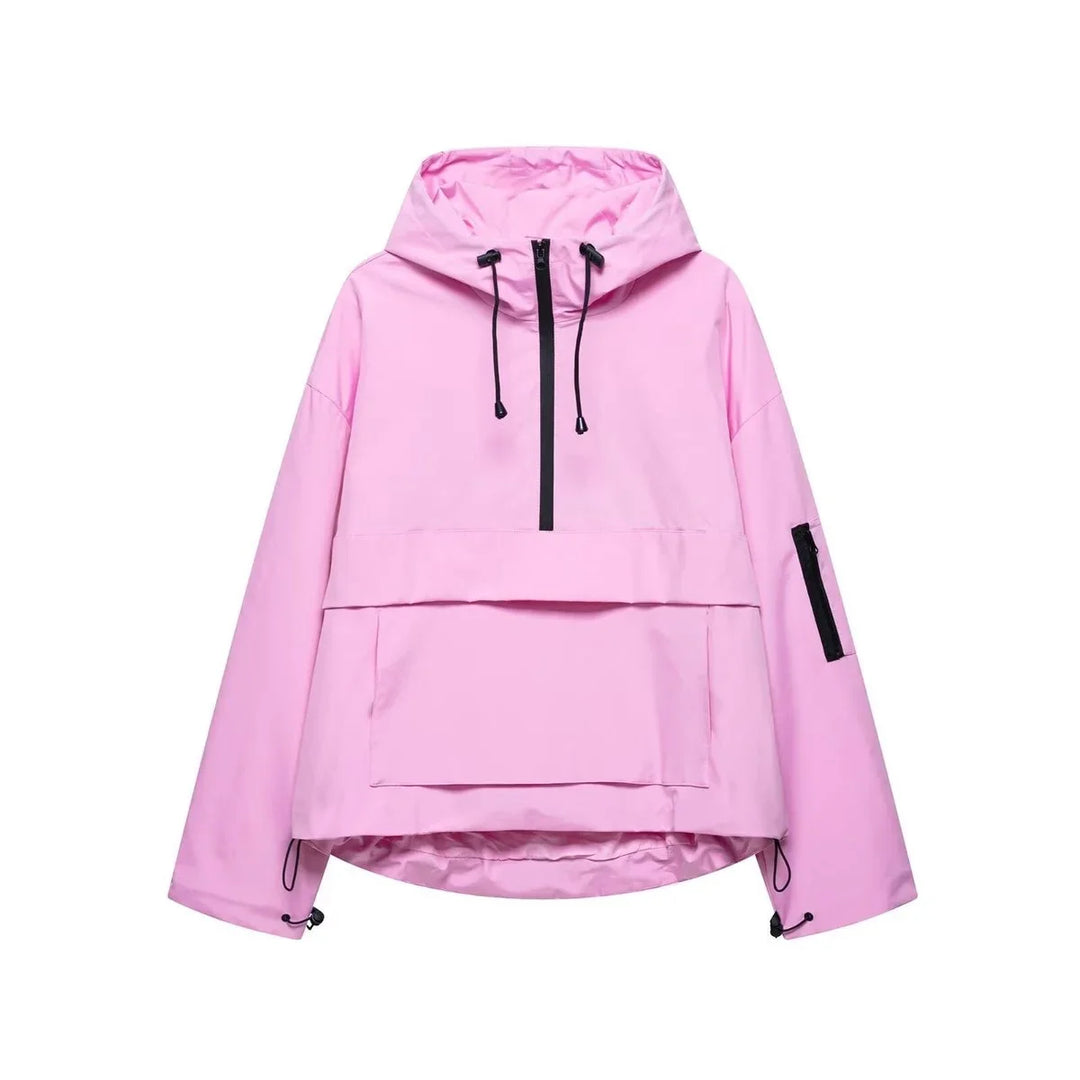 Gewatteerde pullover-anorak met capuchon en halve rits