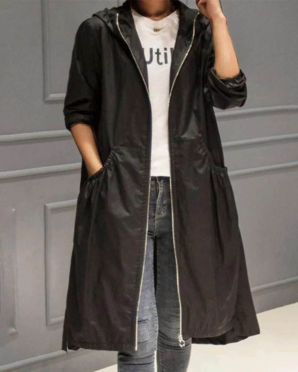Dames waterdichte trenchcoat met capuchon en rits