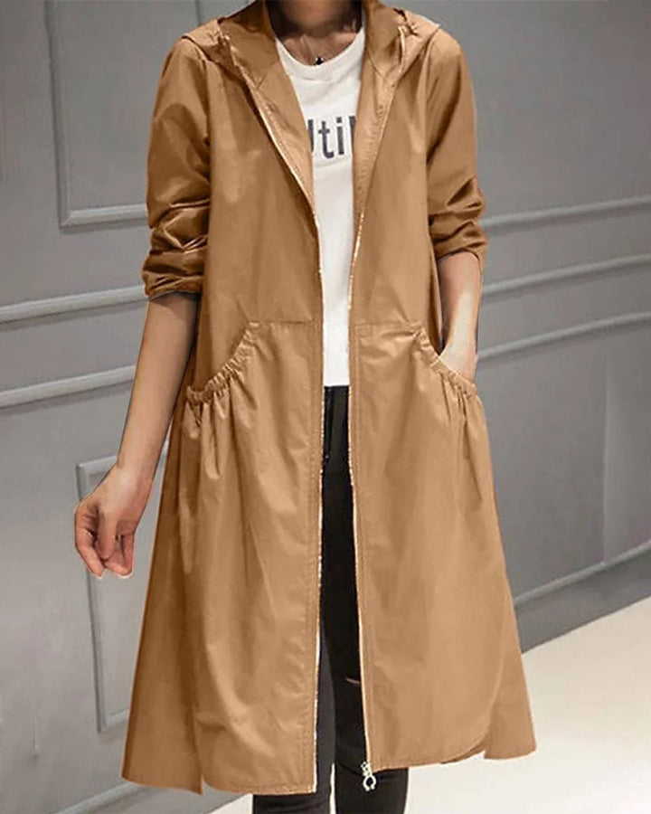 Dames waterdichte trenchcoat met capuchon en rits