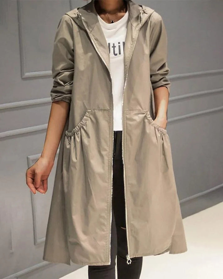 Dames waterdichte trenchcoat met capuchon en rits