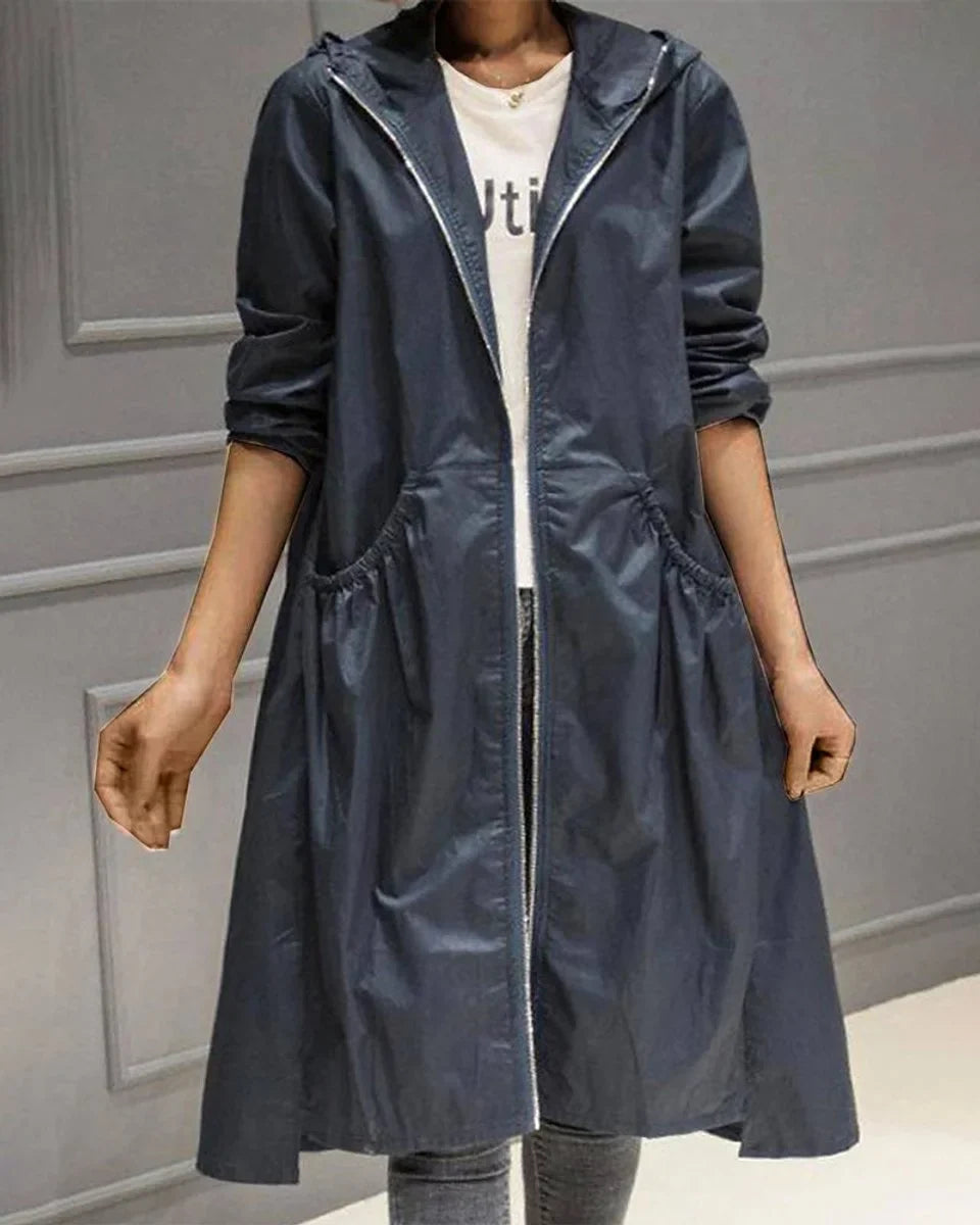 Dames waterdichte trenchcoat met capuchon en rits
