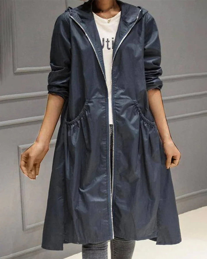 Dames waterdichte trenchcoat met capuchon en rits