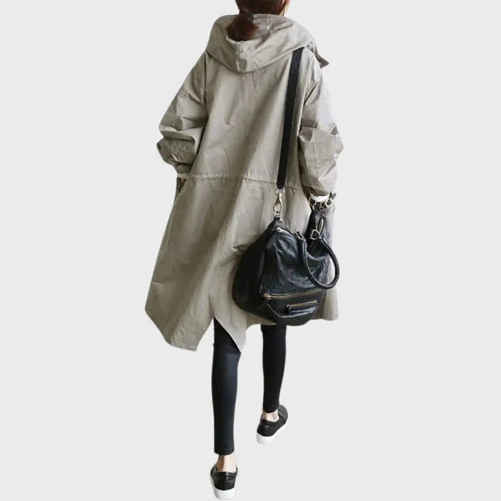 Waterdichte lange trenchcoat met capuchon