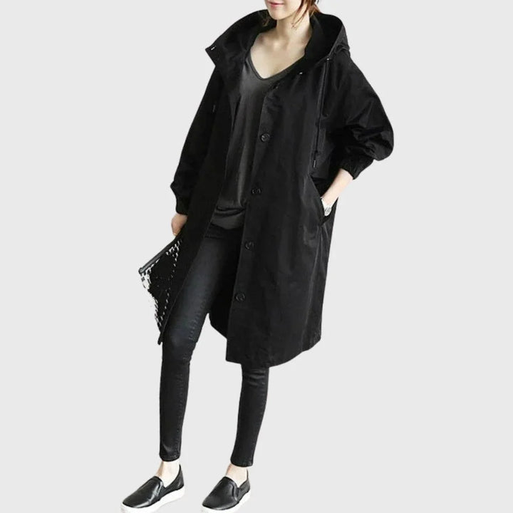 Waterdichte lange trenchcoat met capuchon