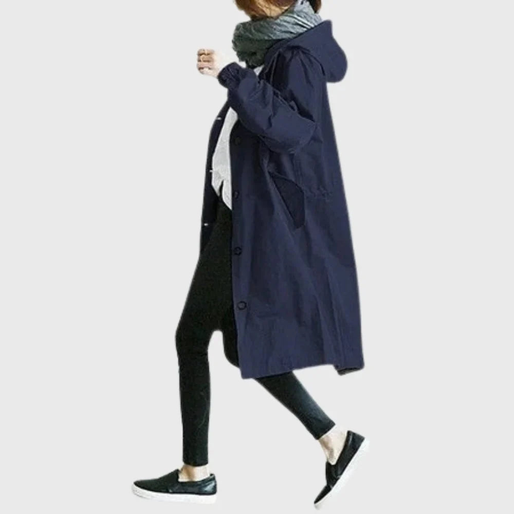 Waterdichte lange trenchcoat met capuchon