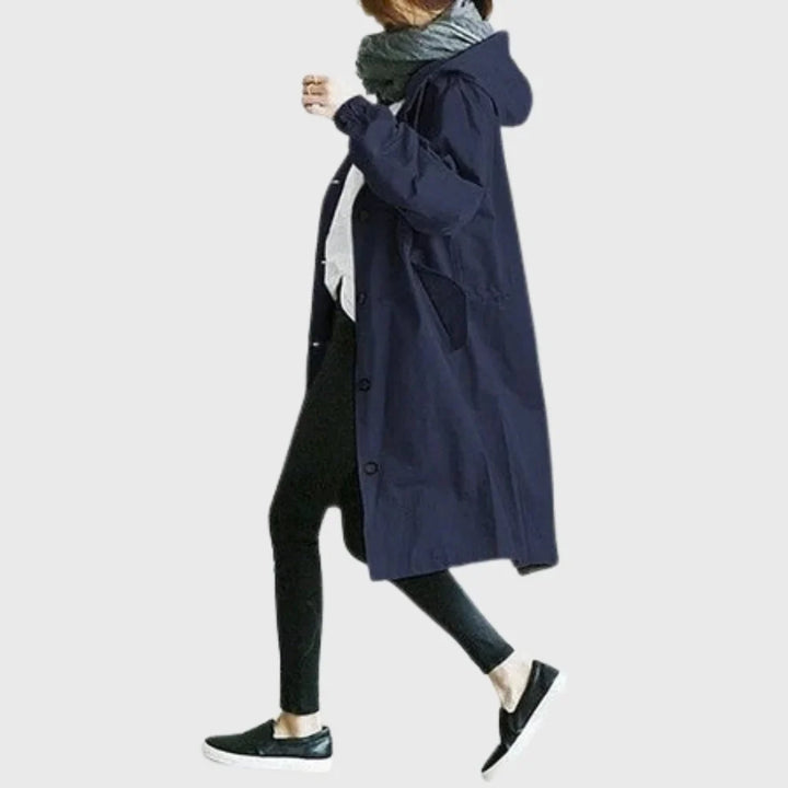 Waterdichte lange trenchcoat met capuchon