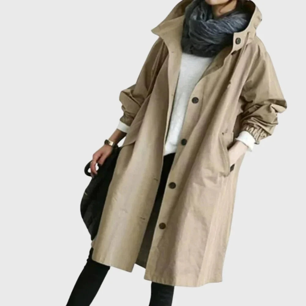 Waterdichte lange trenchcoat met capuchon