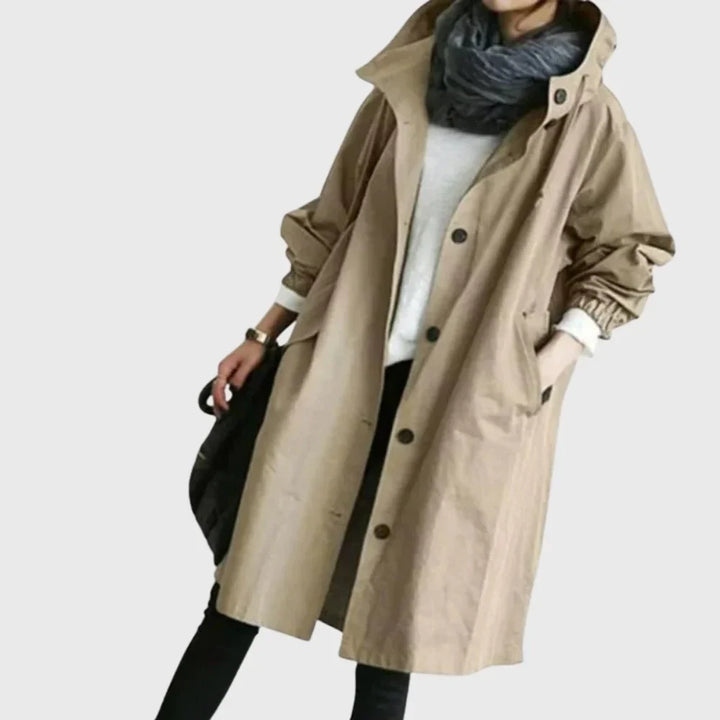 Waterdichte lange trenchcoat met capuchon