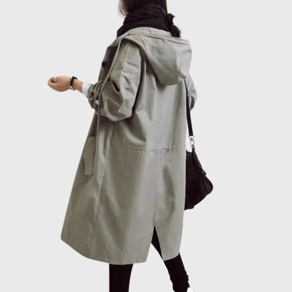 Waterdichte lange trenchcoat met capuchon