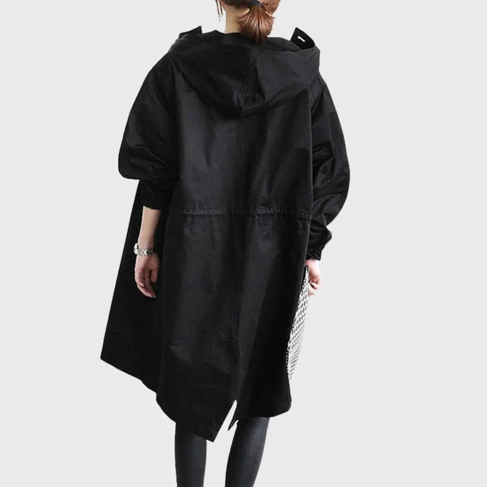 Waterdichte lange trenchcoat met capuchon