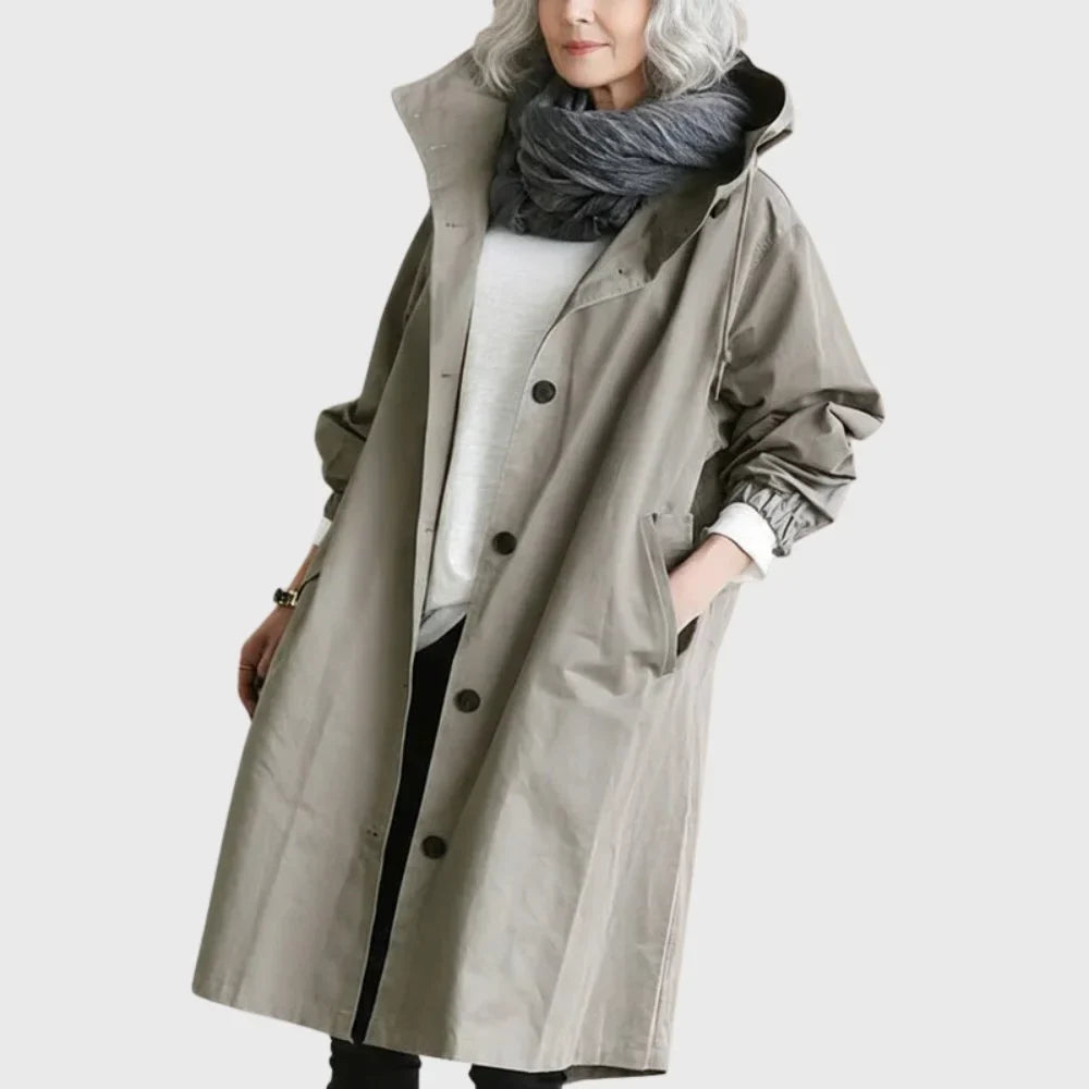 Waterdichte lange trenchcoat met capuchon