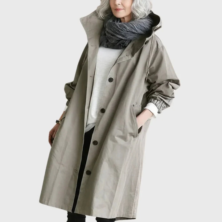 Waterdichte lange trenchcoat met capuchon