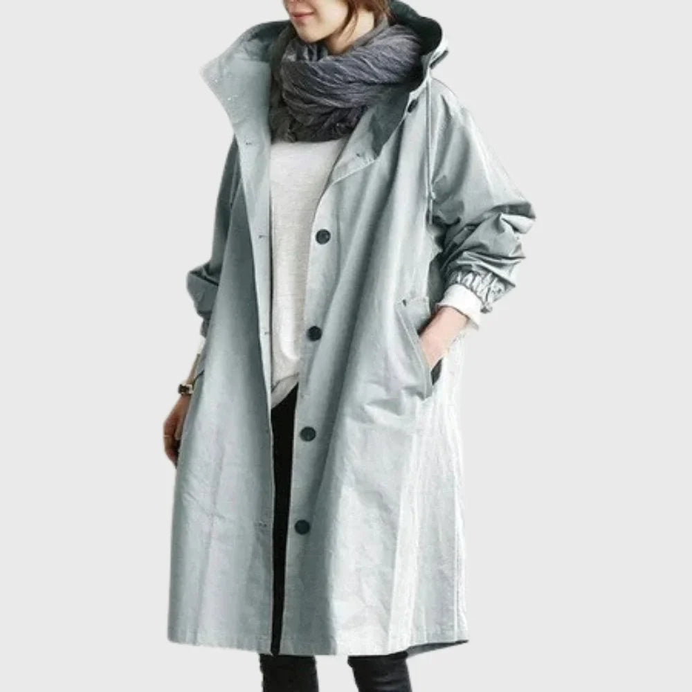 Waterdichte lange trenchcoat met capuchon
