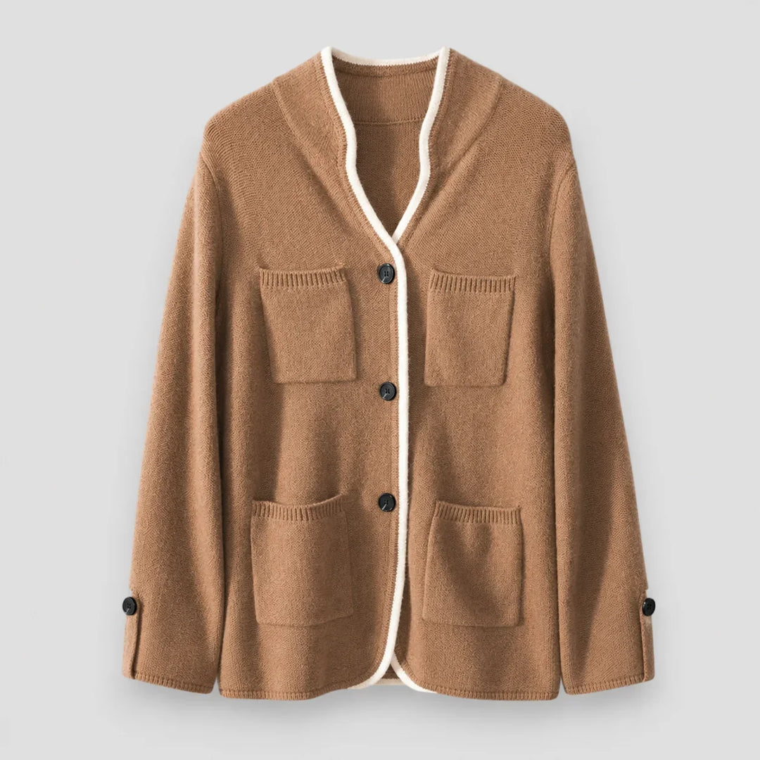 Gebreid vest met doorknoopsluiting en contrastrand