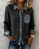 Dameskabeltrui-top met lange mouwen en denim afwerking