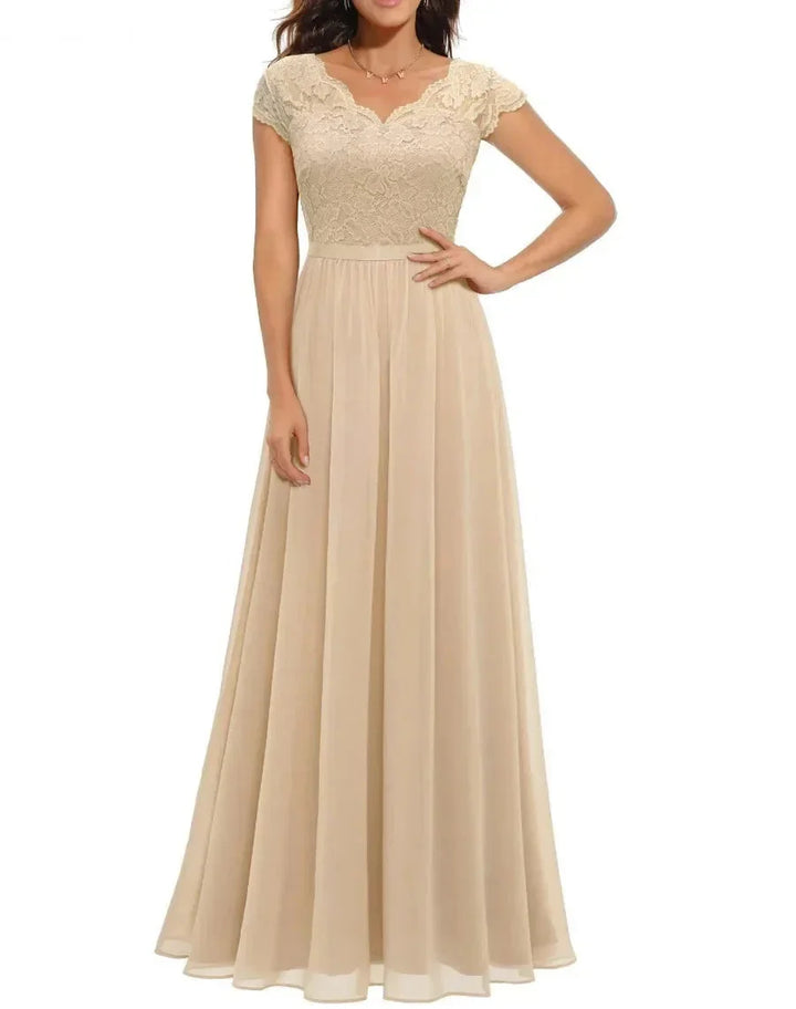 Kanten chiffon maxi-jurk met V-hals