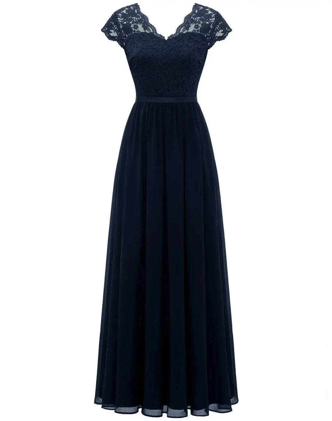 Kanten chiffon maxi-jurk met V-hals