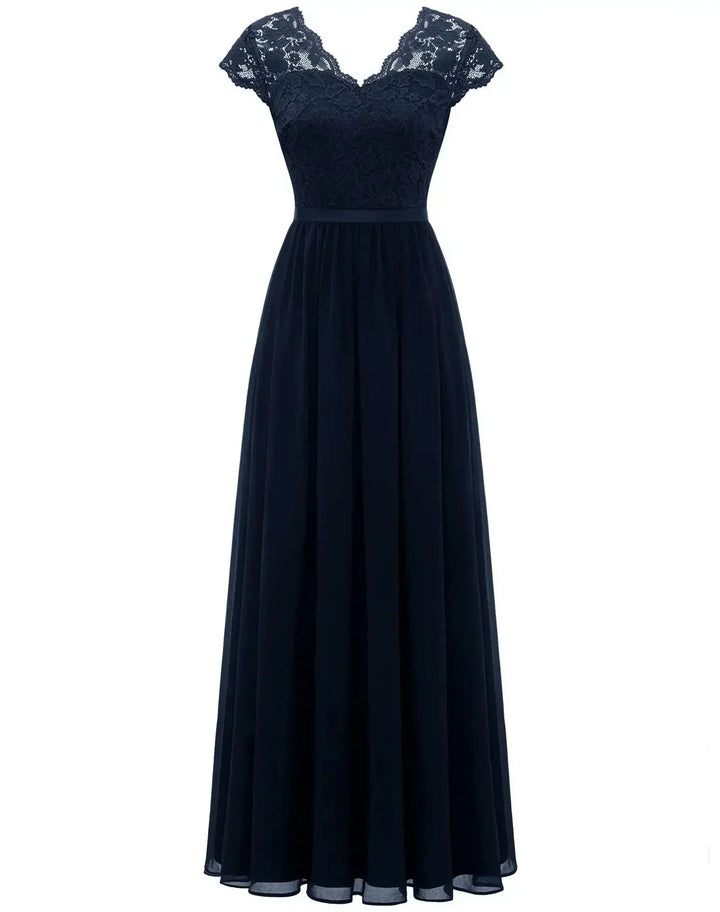 Kanten chiffon maxi-jurk met V-hals