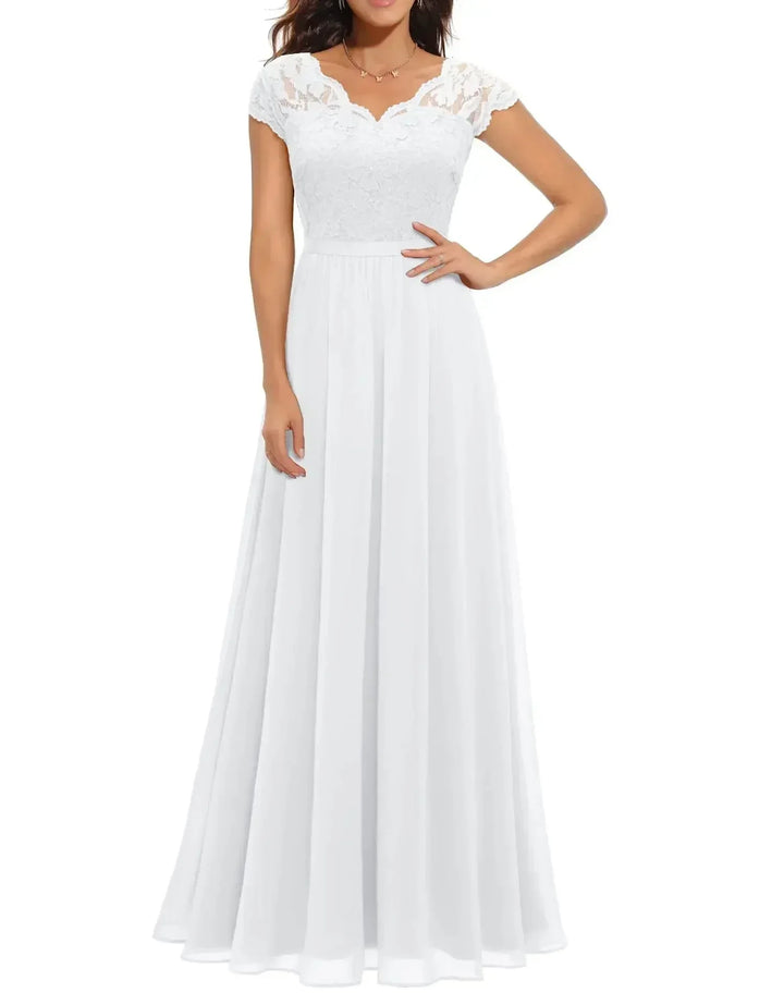 Kanten chiffon maxi-jurk met V-hals