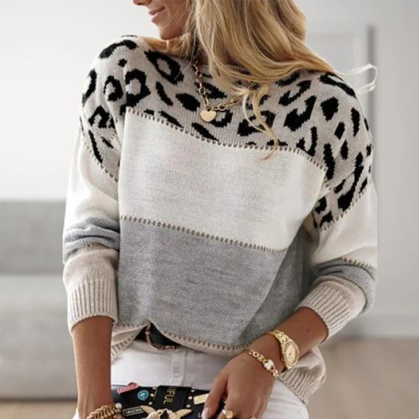 Dames luipaardprint colour-block gebreide trui