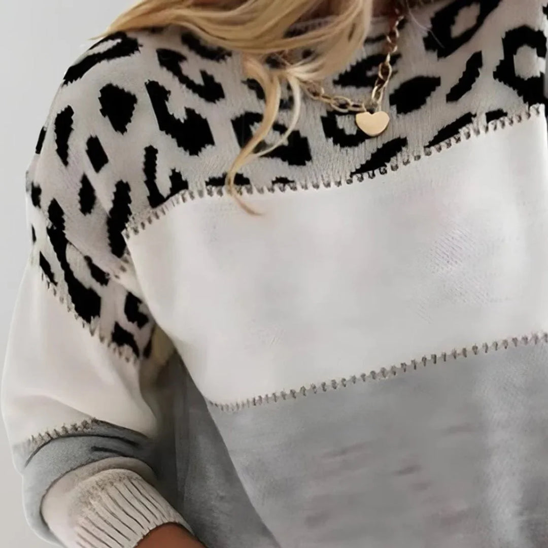 Luipaardprint colourblock trui