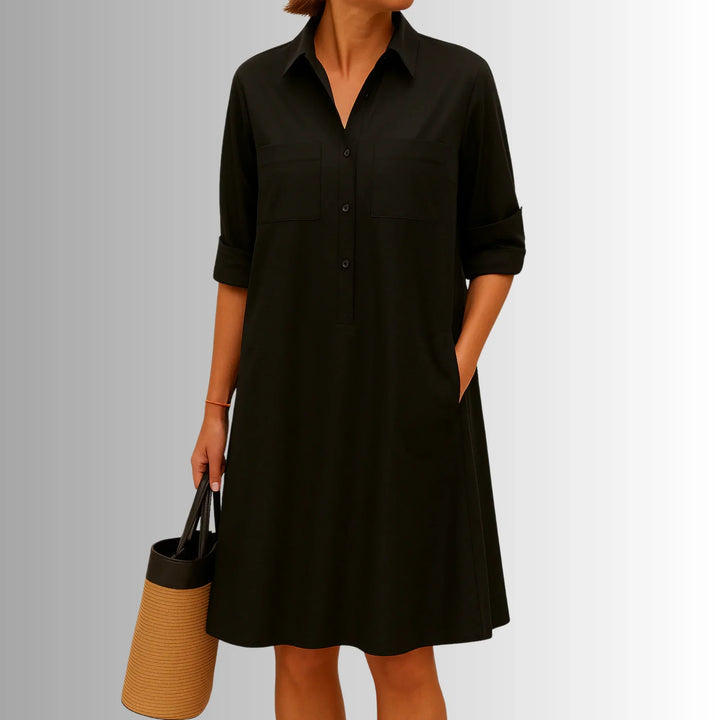 Blousejurk met kraag en 3/4 mouwen