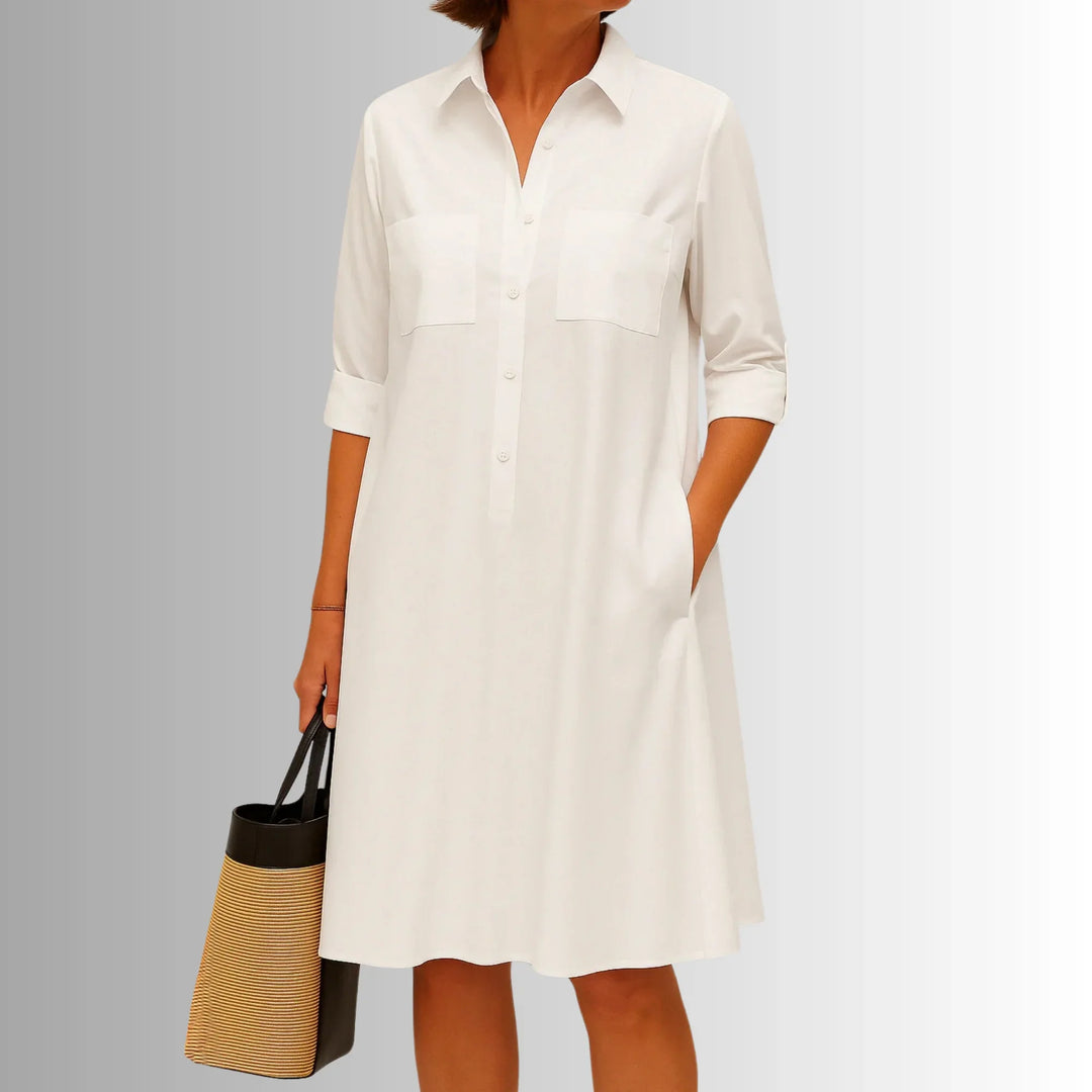 Blousejurk met kraag en 3/4 mouwen