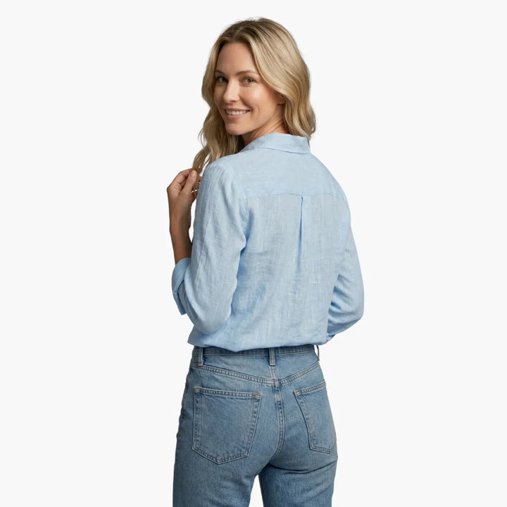 Linnen blouse met lange mouwen en gekraagde V-hals