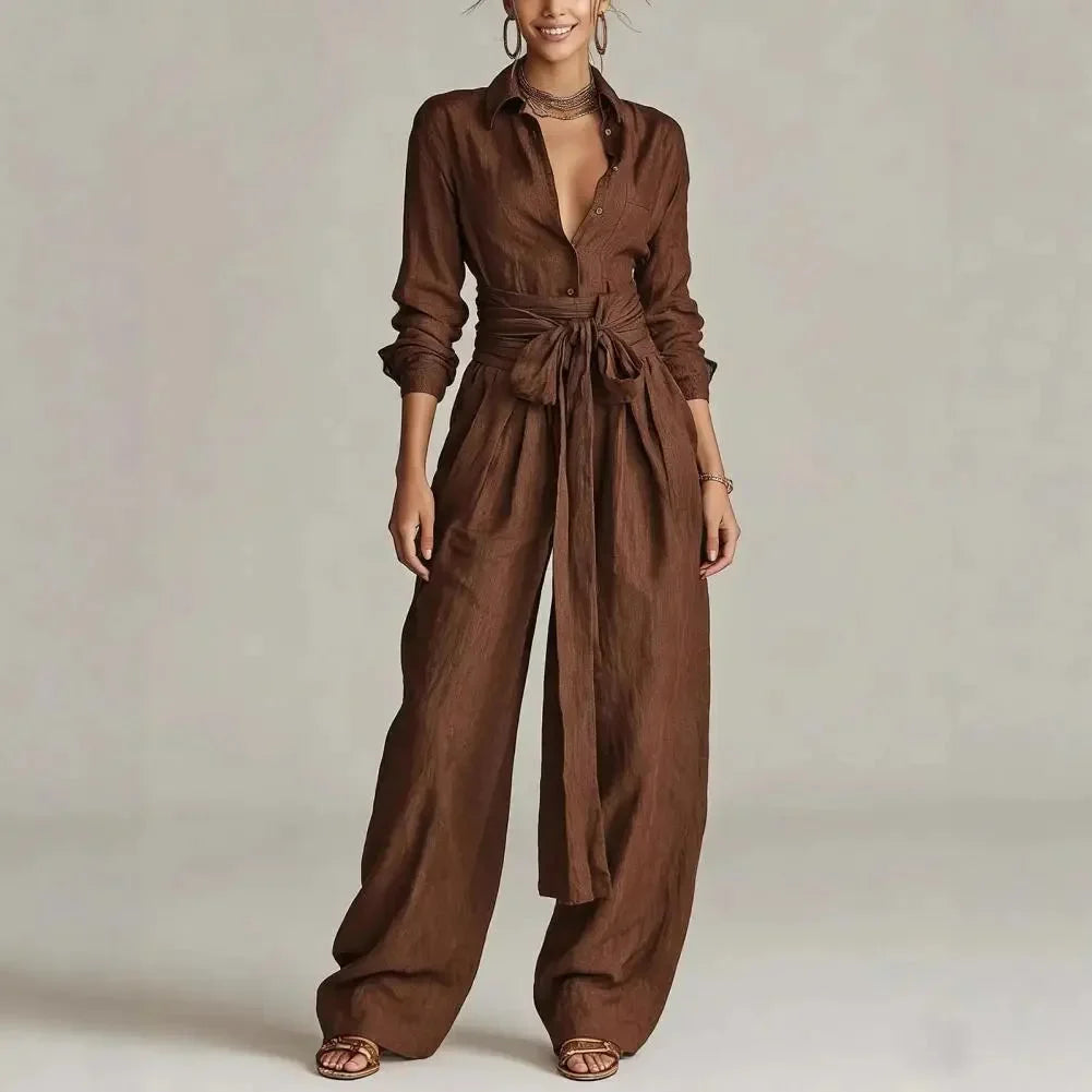 Linnen co-ord set: overhemd met wijde broek