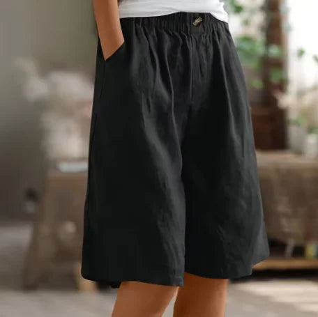 Linnen short met relaxed fit, knielengte