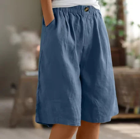 Linnen short met relaxed fit, knielengte