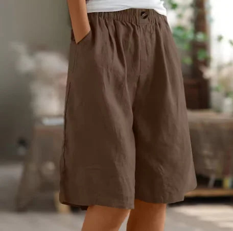 Linnen short met relaxed fit, knielengte
