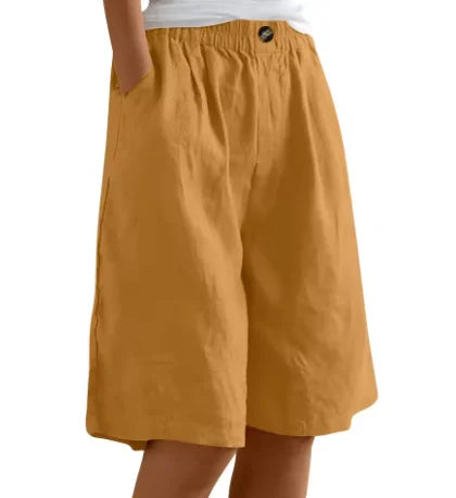 Linnen short met relaxed fit, knielengte