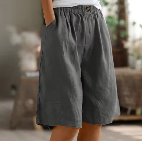 Linnen short met relaxed fit, knielengte