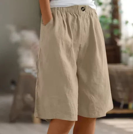 Linnen short met relaxed fit, knielengte