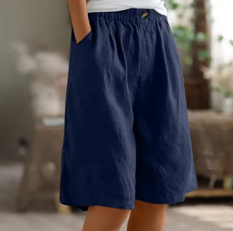 Linnen short met relaxed fit, knielengte